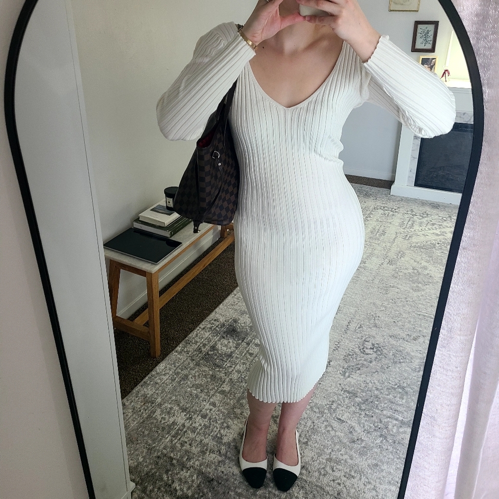 White Ribbed Knit Dress